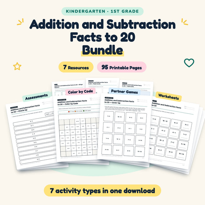 Addition and Subtraction Facts to 20 Bundle | K–1st Grade — cover