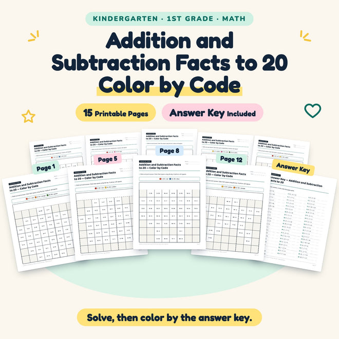Addition and Subtraction Facts to 20 Color by Code | K–1st Grade — cover