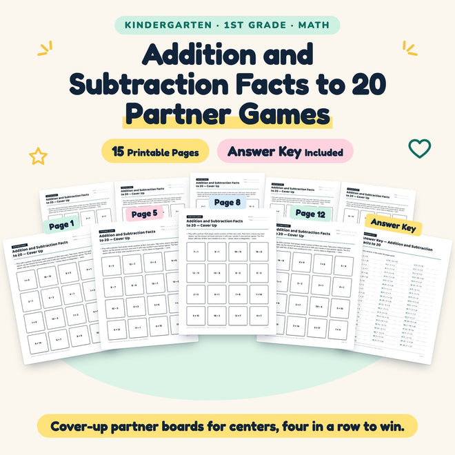 Addition and Subtraction Facts to 20 Partner Games | K–1st Grade — cover