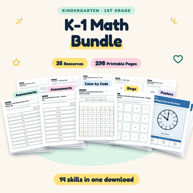 K–1st Grade Math Worksheets MEGA BUNDLE (37 Resources) — cover