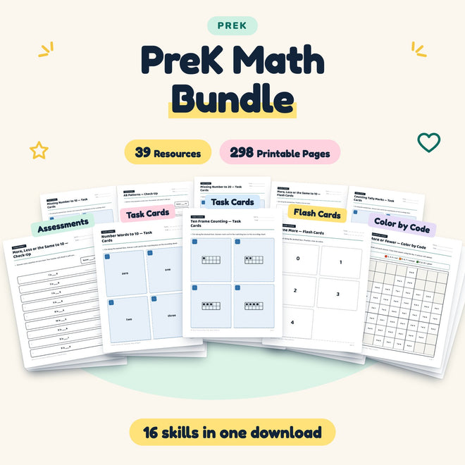 Preschool Math Worksheets MEGA BUNDLE (45 Resources) — cover