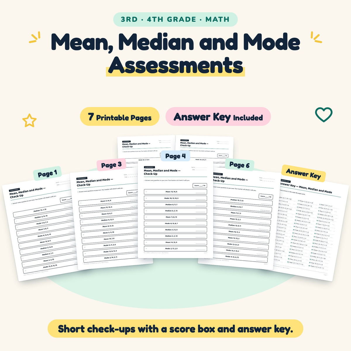 7 Mean, Median and Mode Assessments — cover