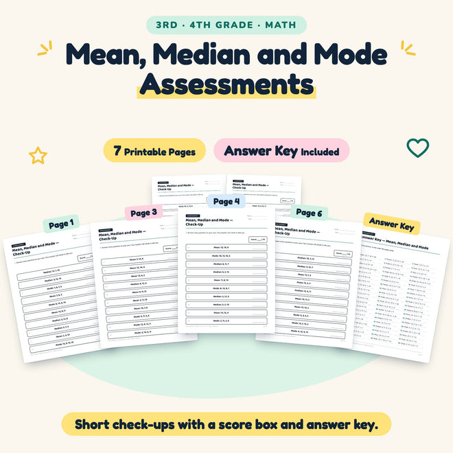 7 Mean, Median and Mode Assessments — cover