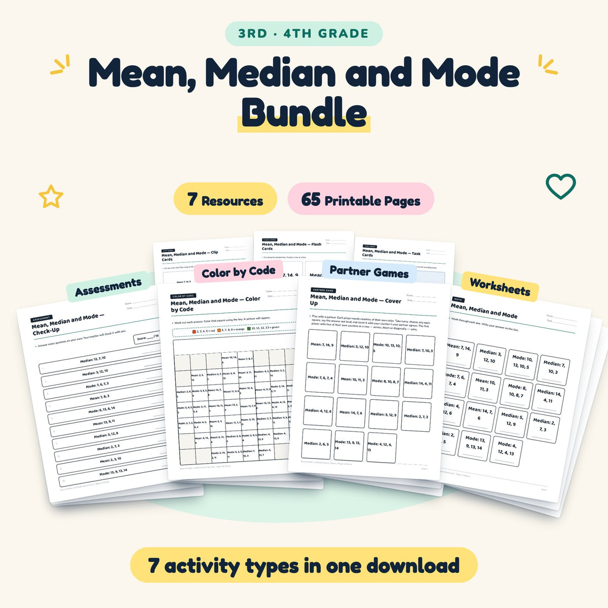Mean, Median and Mode Bundle | 3rd–4th Grade (7 Resources) — cover
