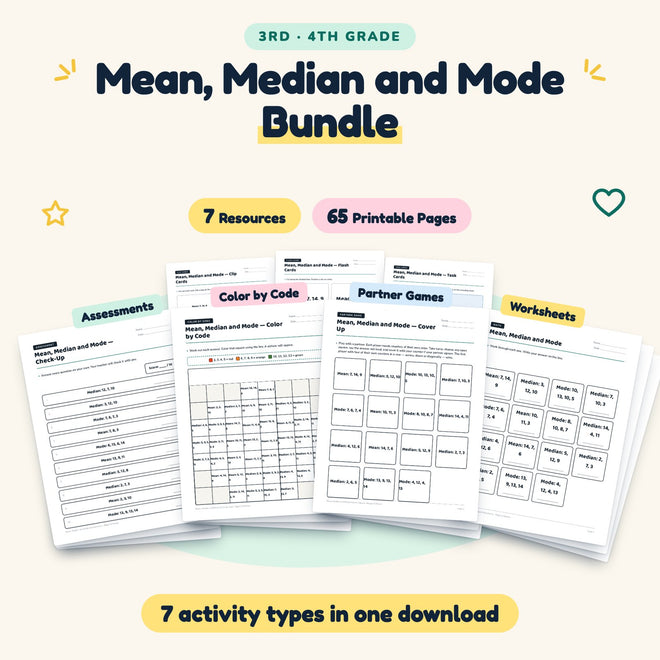 Mean, Median and Mode Bundle | 3rd–4th Grade (7 Resources) — cover