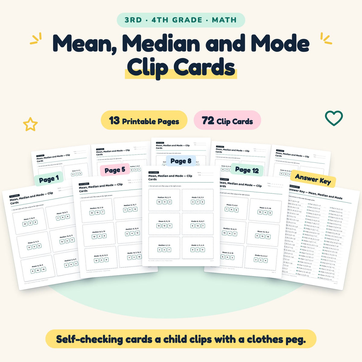 72 Mean, Median and Mode Clip Cards — cover