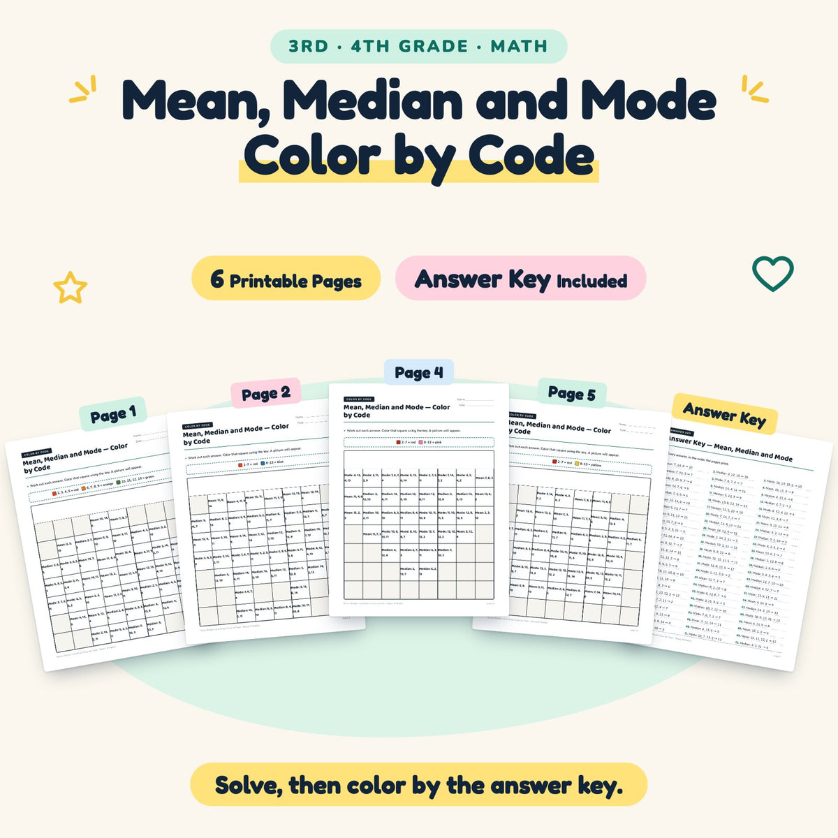 6 Mean, Median and Mode Color by Code — cover