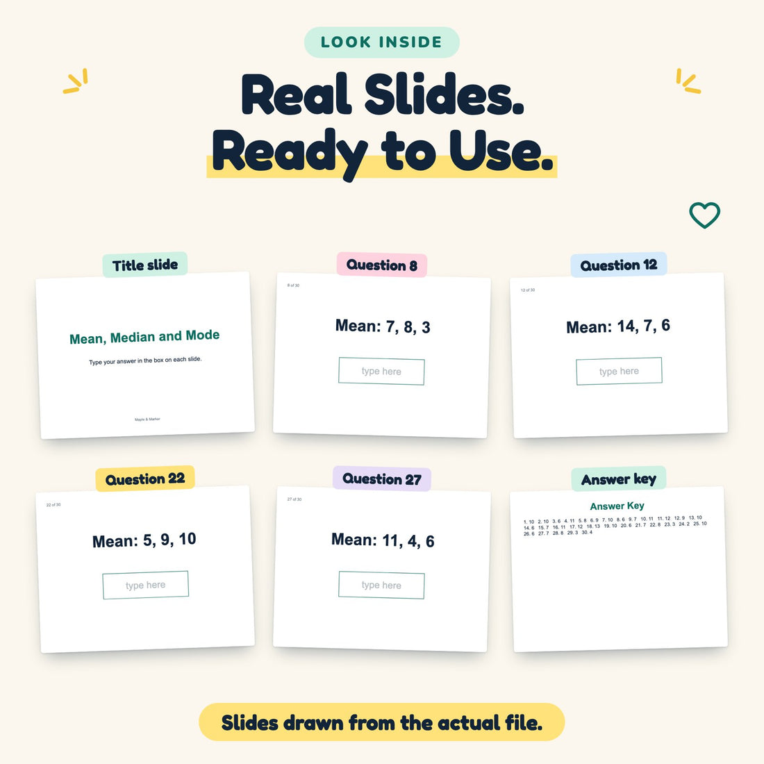 Mean, Median and Mode digital deck: look inside