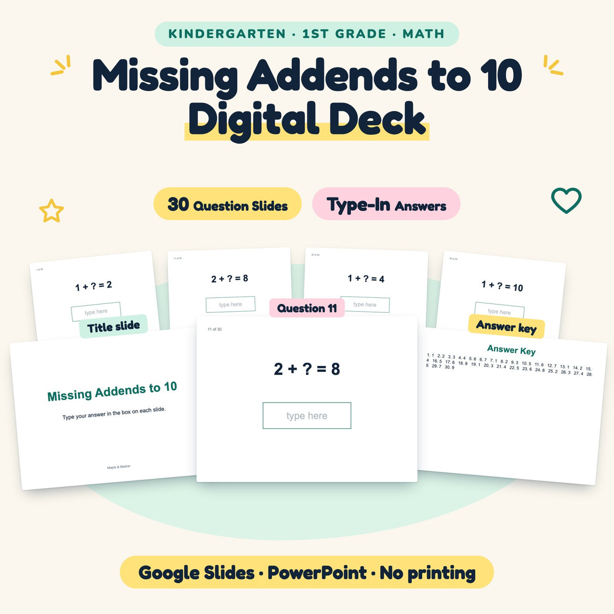 30 Question Missing Addends to 10 Digital Deck — cover