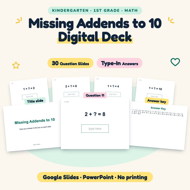30 Question Missing Addends to 10 Digital Deck — cover