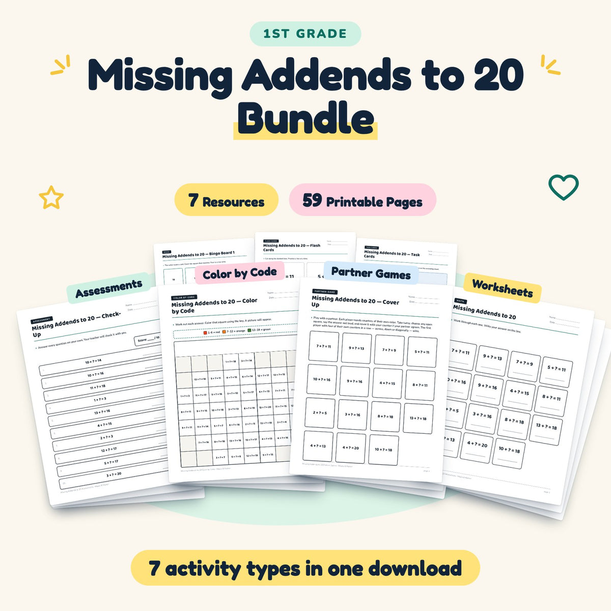 59 Page Missing Addends to 20 Bundle — cover