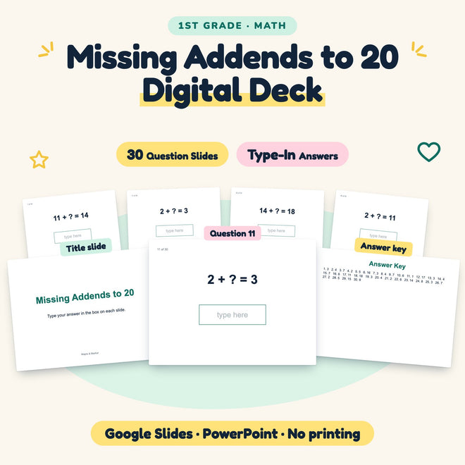 30 Question Missing Addends to 20 Digital Deck — cover