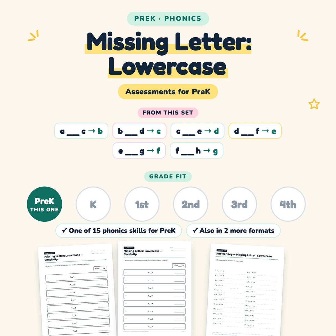 Missing Letter: Lowercase: skill and grade fit