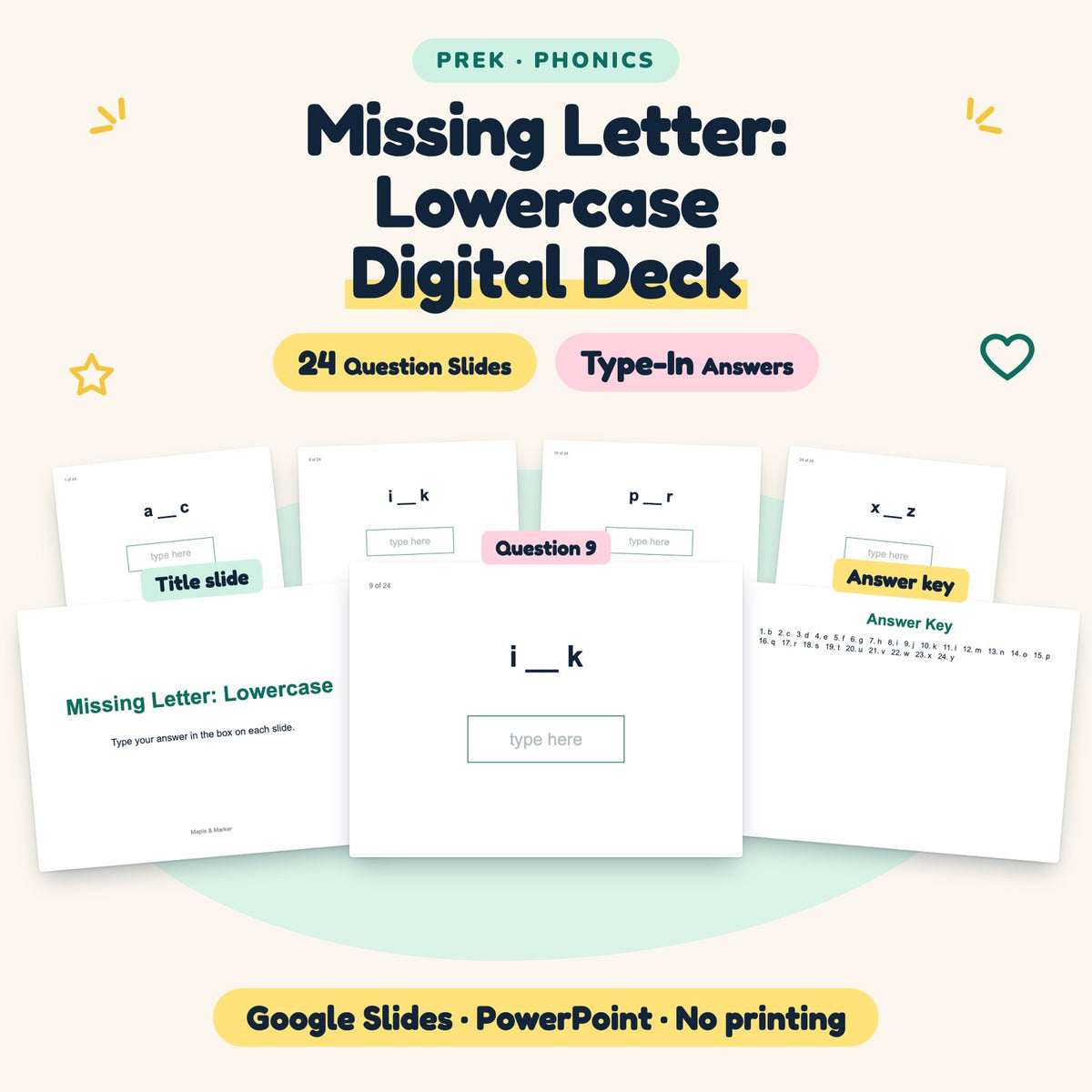 24 Question Missing Letter: Lowercase Digital Deck — cover