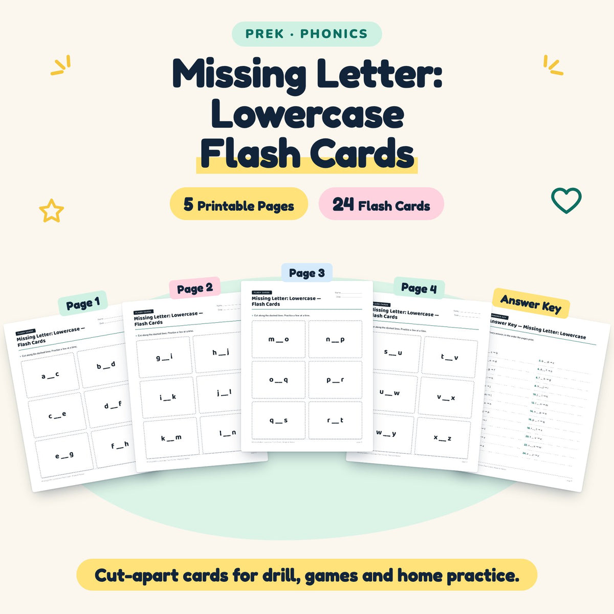 24 Missing Letter: Lowercase Flash Cards — cover