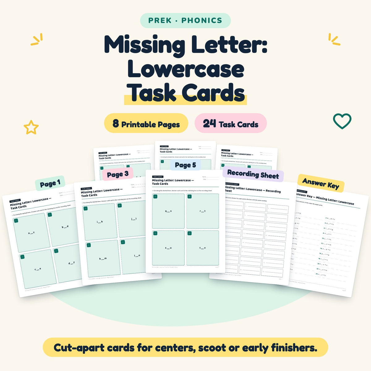 24 Missing Letter: Lowercase Task Cards — cover