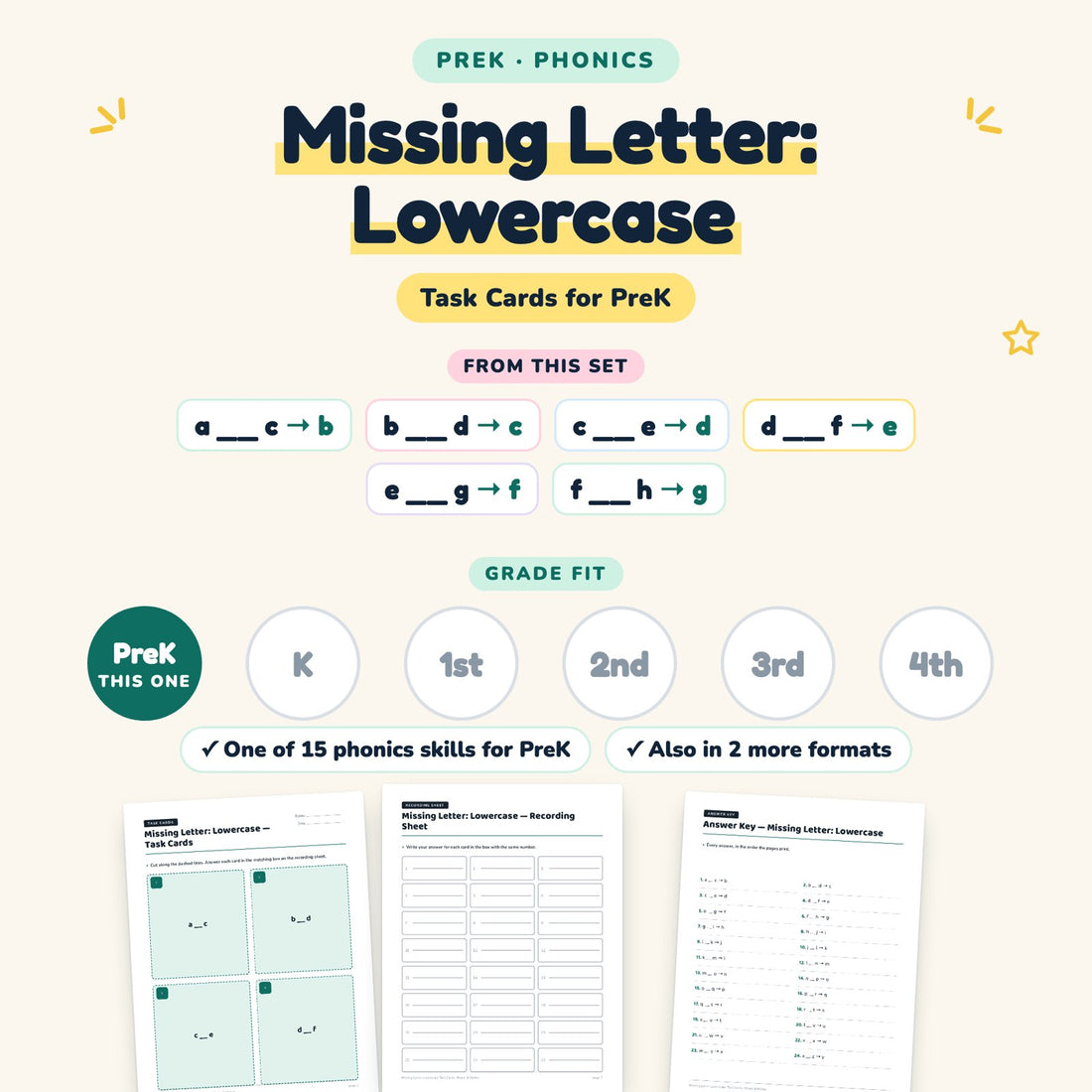 Missing Letter: Lowercase: skill and grade fit