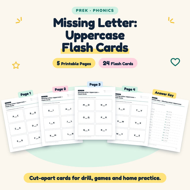 24 Missing Letter: Uppercase Flash Cards — cover