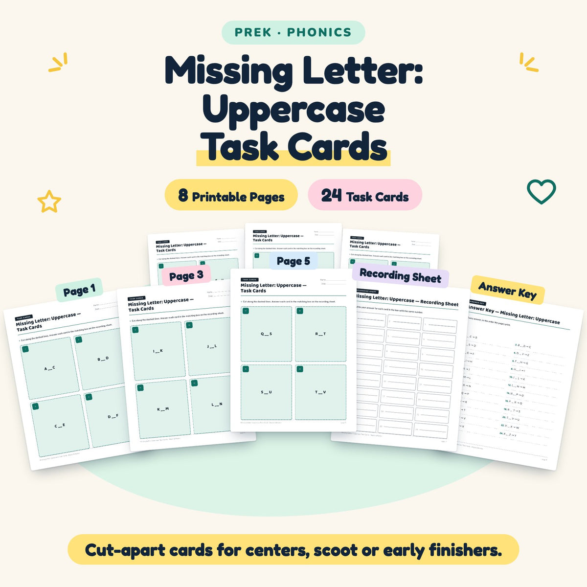 24 Missing Letter: Uppercase Task Cards — cover