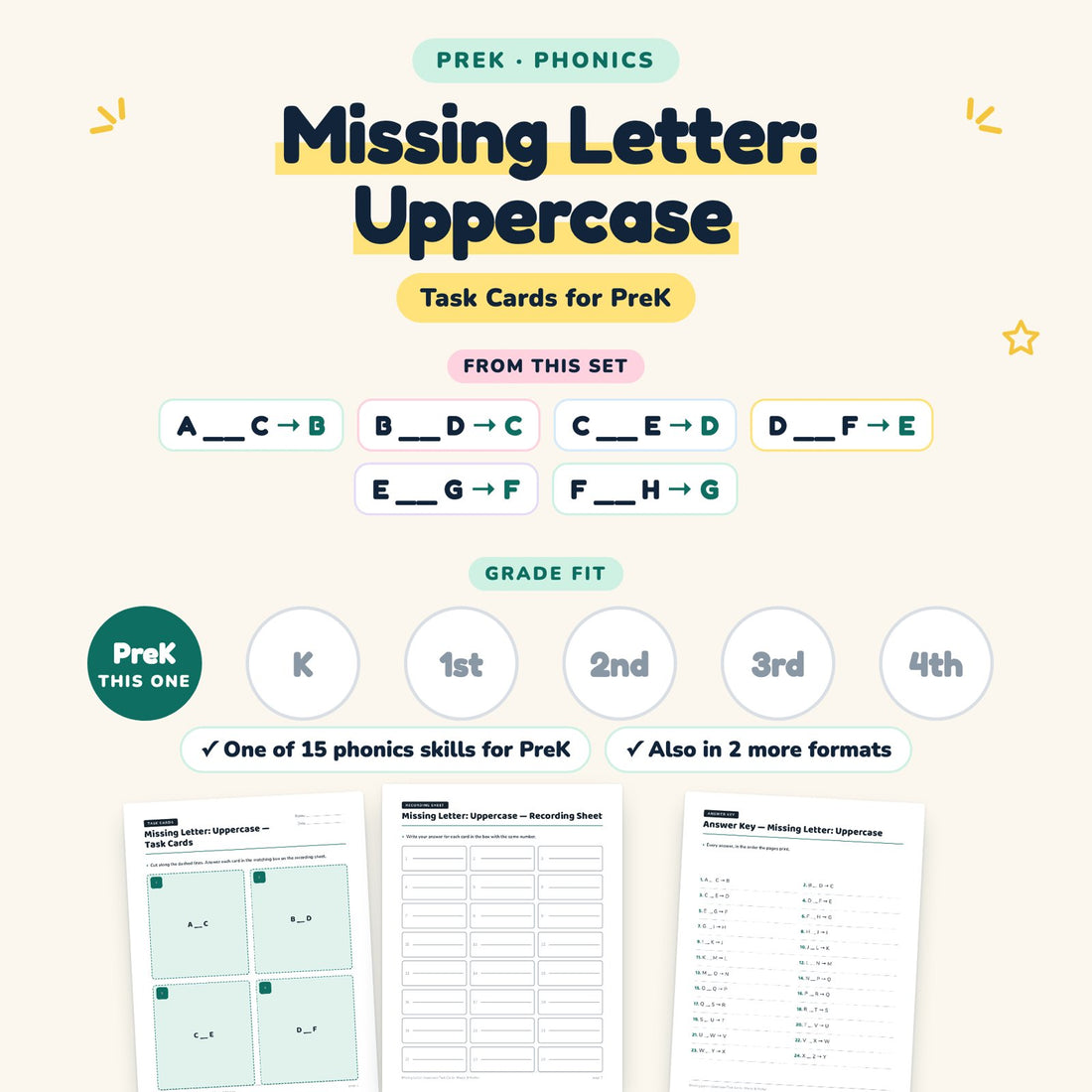 Missing Letter: Uppercase: skill and grade fit