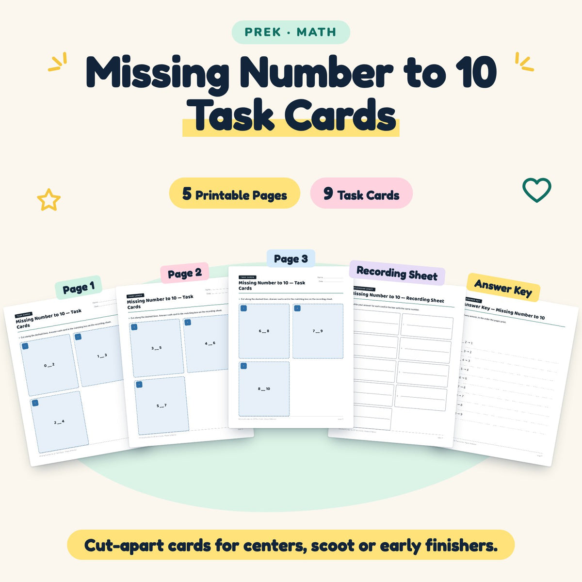 9 Missing Number to 10 Task Cards — cover