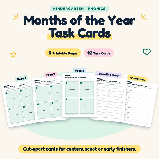 12 Months of the Year Task Cards — cover