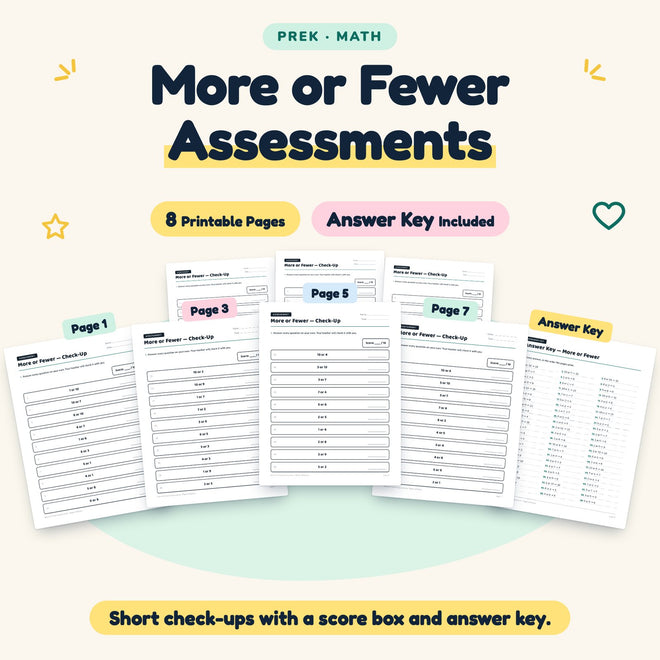 More or Fewer Assessments | Preschool Math (7 Pages) — cover