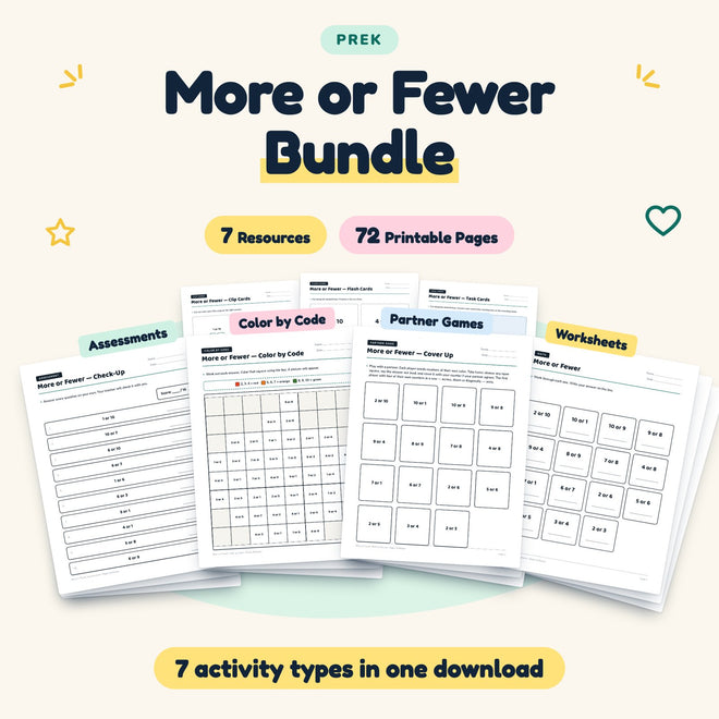 More or Fewer Bundle | Preschool (7 Resources, 71 Pages) — cover