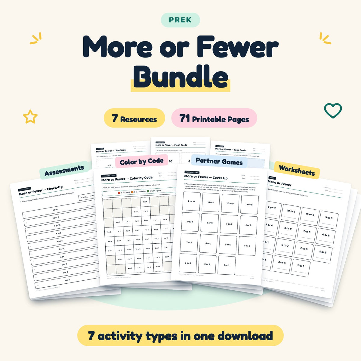 More or Fewer Bundle | Preschool (7 Resources, 71 Pages) — cover