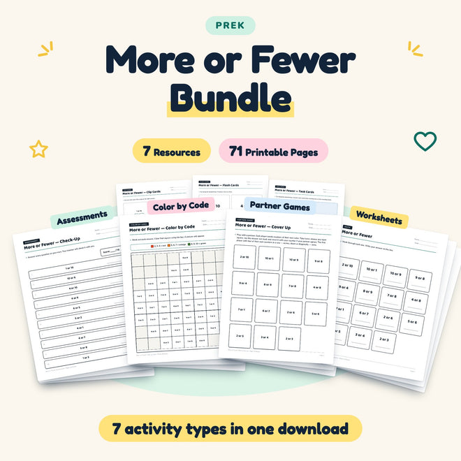 More or Fewer Bundle | Preschool (7 Resources, 71 Pages) — cover