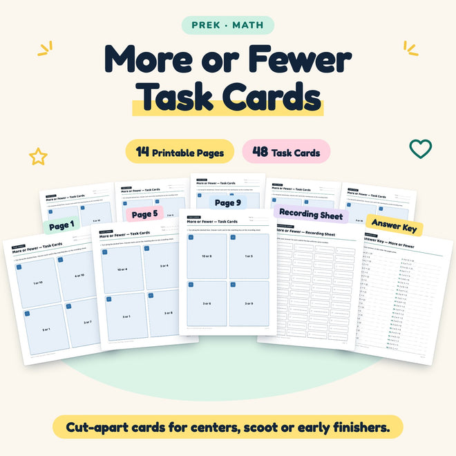 48 More or Fewer Task Cards — cover