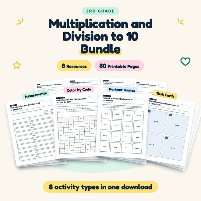 Multiplication and Division to 10 Bundle | 3rd Grade Math — cover