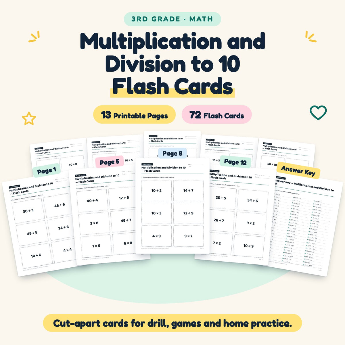 72 Multiplication and Division to 10 Flash Cards — cover