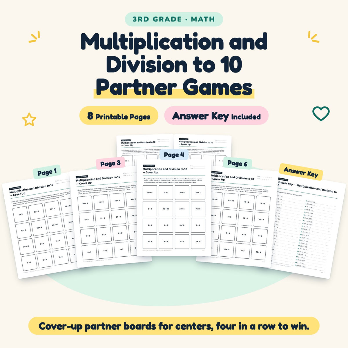 8 Multiplication and Division to 10 Partner Games — cover
