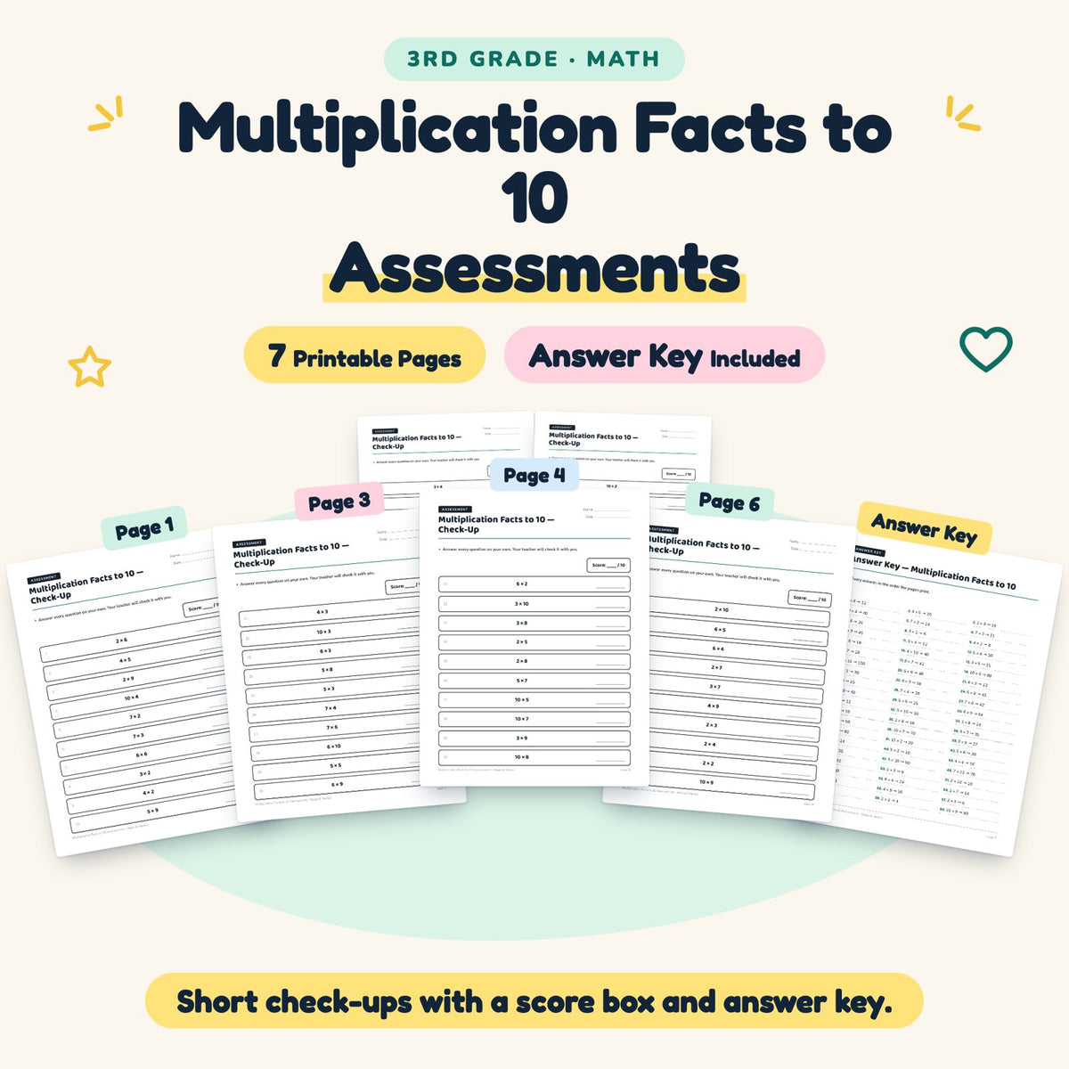 7 Multiplication Facts to 10 Assessments — cover