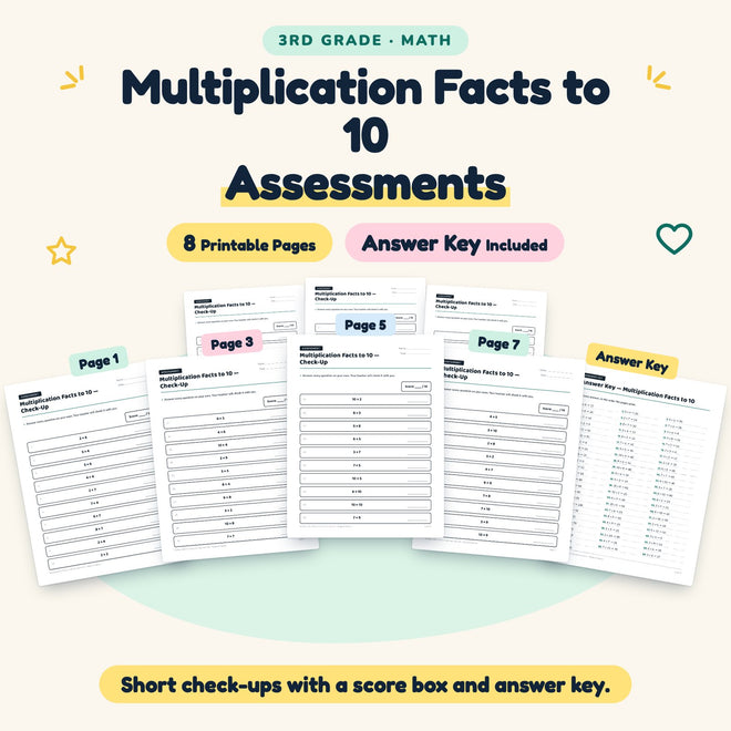 Multiplication Facts to 10 Assessments | 3rd Grade (7 Pages) — cover