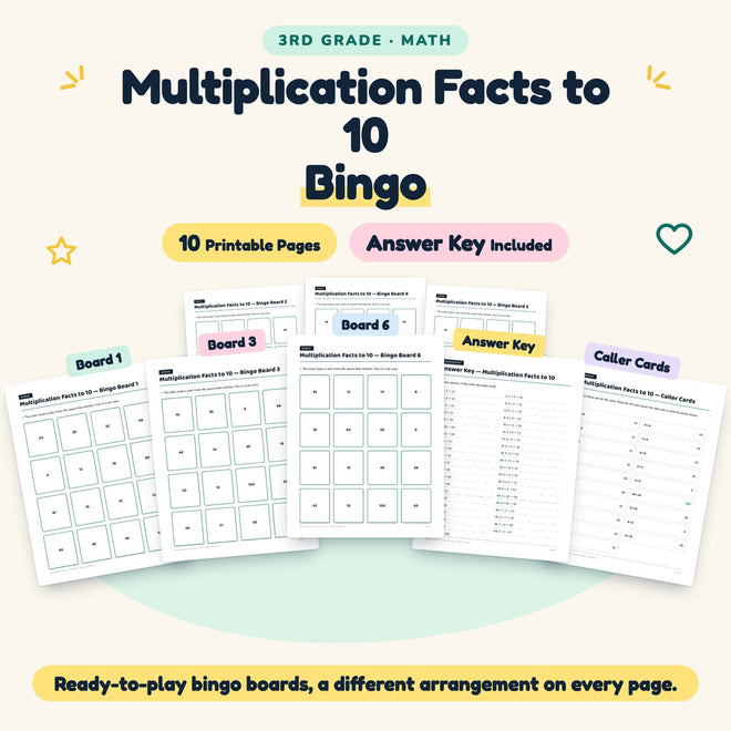 10 Multiplication Facts to 10 Bingo — cover
