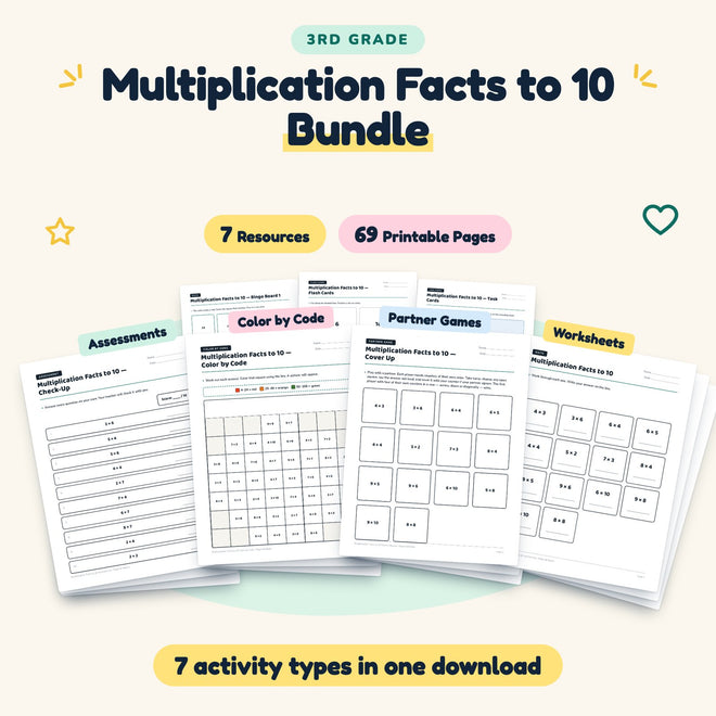 Multiplication Facts to 10 Bundle | 3rd Grade (7 Resources) — cover