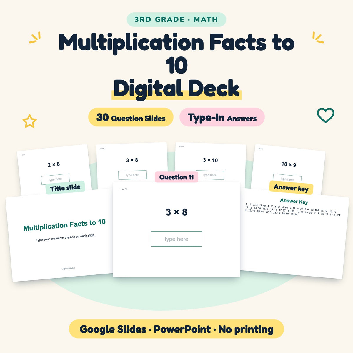 30 Question Multiplication Facts to 10 Digital Deck — cover