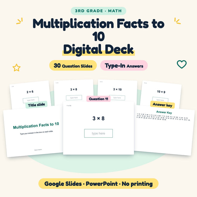 30 Question Multiplication Facts to 10 Digital Deck — cover