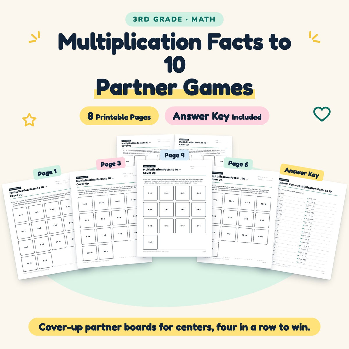 8 Multiplication Facts to 10 Partner Games — cover
