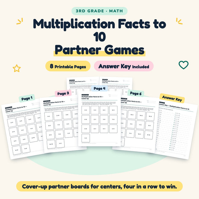 8 Multiplication Facts to 10 Partner Games — cover