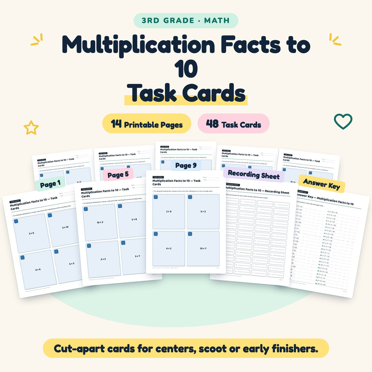 48 Multiplication Facts to 10 Task Cards — cover