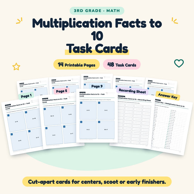 48 Multiplication Facts to 10 Task Cards — cover