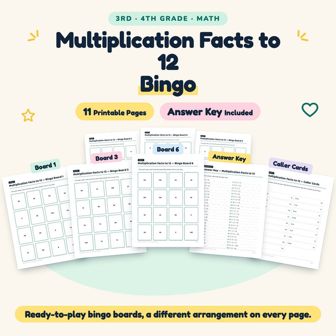 Multiplication Facts to 12 Bingo | 3rd–4th Grade (11 Pages) — cover