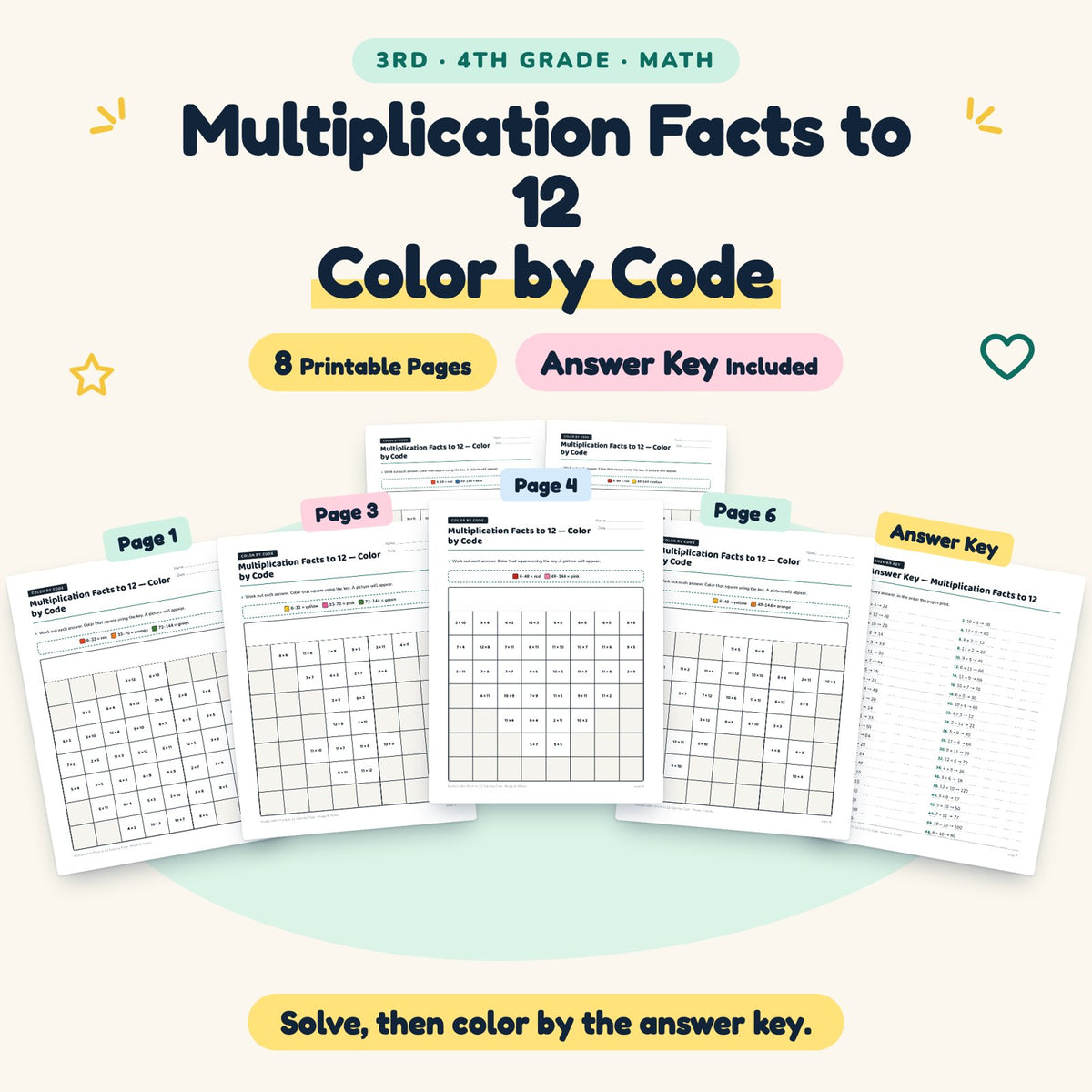 8 Multiplication Facts to 12 Color by Code — cover