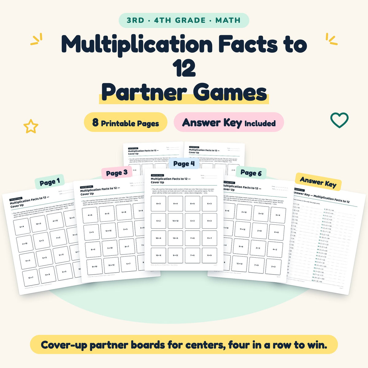 8 Multiplication Facts to 12 Partner Games — cover
