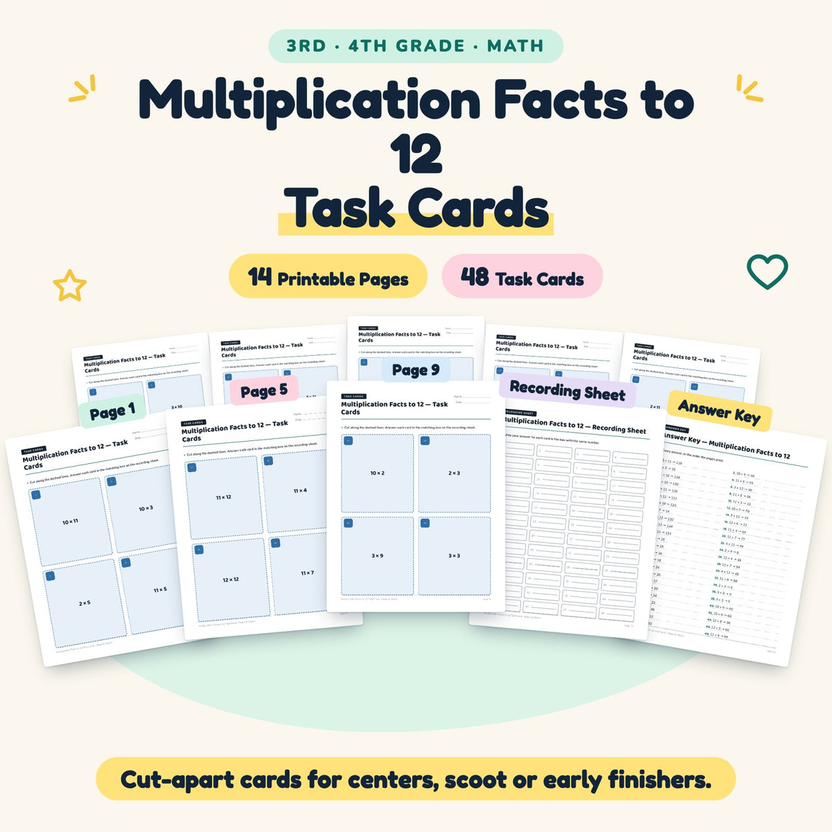 48 Multiplication Facts to 12 Task Cards — cover