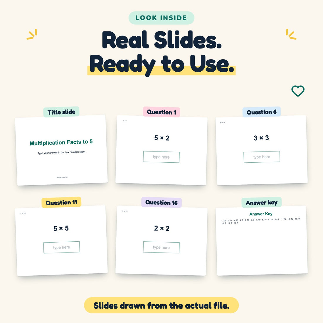 Multiplication Facts to 5 digital deck: look inside