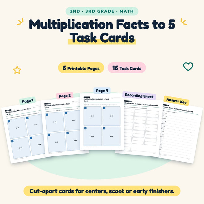 Multiplication Facts to 5 Task Cards | 2nd–3rd Grade Math — cover